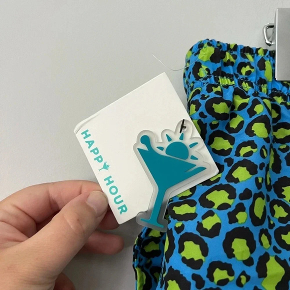 Happy Hour Swim Trunks Shorts Lined | Blue & Green Leopard Print | Size XL - Picture 6 of 8